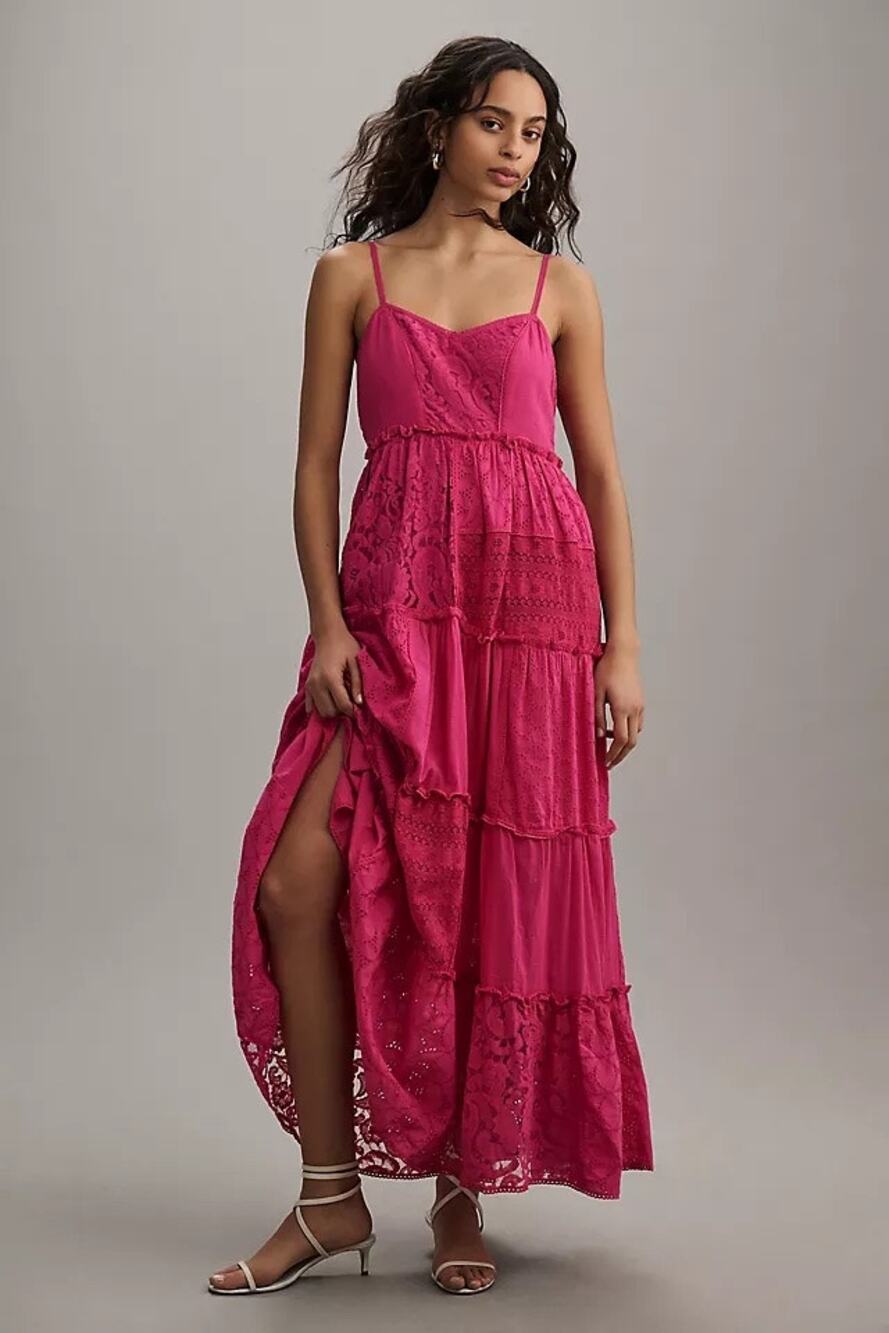 Anthropologie Bhanuni by Jyoti Patchwork Lace Tiered Midi Dress
